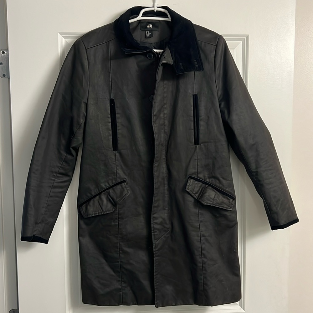 H&M black long rain jacket trench coat